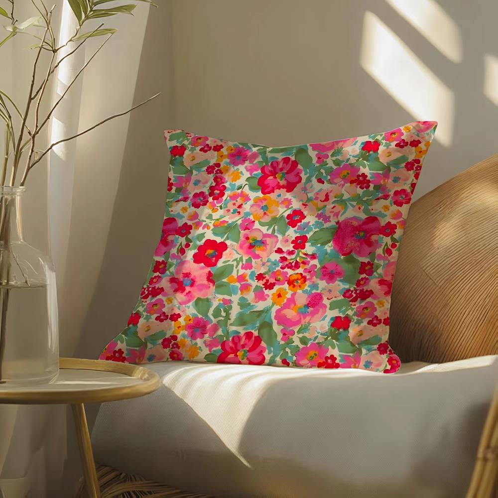 Kissenbezug mit Allover-Blumenmuster, seidig-elegant, komfortabel, Sofa-Bett, unsichtbarer Reißverschluss, Strandkissenbezug