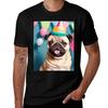 Funny Pug Puppy In Birthday Party Tshirt Sports Casual Short Sleeve Cotton Tee Tshirt