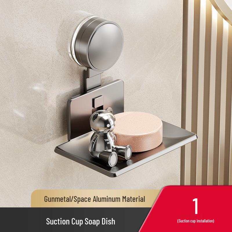 Wall-Mounted Punch-Free Aluminum Soap Holder with Suction Cup