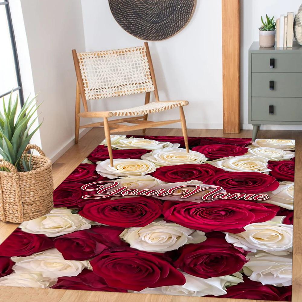 Rose Customize Your Name Floor Rug Office Rug Design for Living Rooms Balcony Study Room Foyer Antislip Carpet Decorate Offices Wedding Party Gift