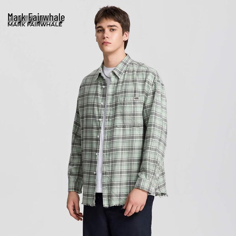 Mark Fairwhale Men s Plaid Frayed Long-Sleeve Casual Shirt 3XL