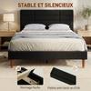 Double Bed Frame, 140 X 200 Cm, Wooden Slatted Base, Linen-Effect, Storage Underneath, Black