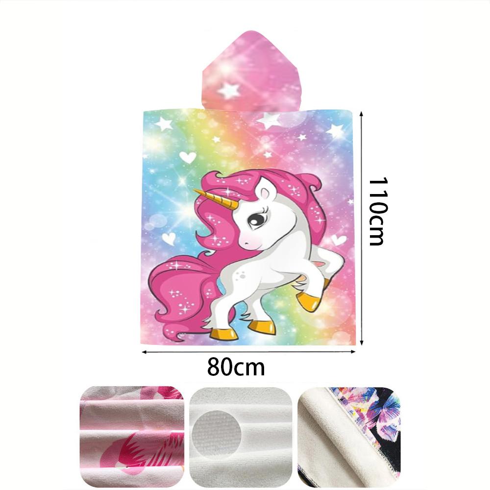 Hooded Bathrobe Unicorn Print Microfiber Quick Dry Absorbent Beach Robe Changing Robe Swim Cover Up for Kids Adults Swimming