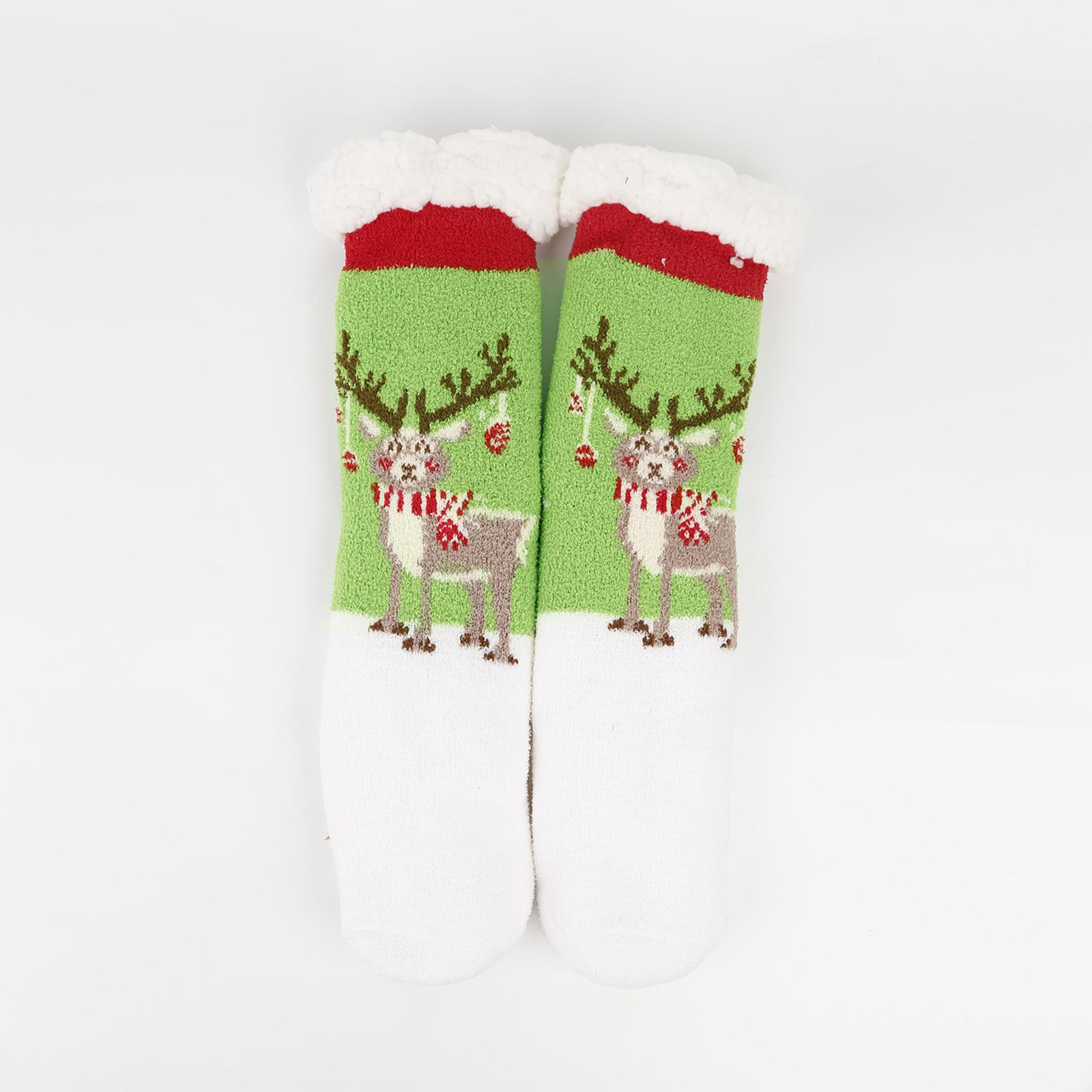 

Женские толстые носки из кораллового флиса для снега, носки для сна из овечьей шерсти, носки-гольфы, рождественские носки в подарок One Size зелёный