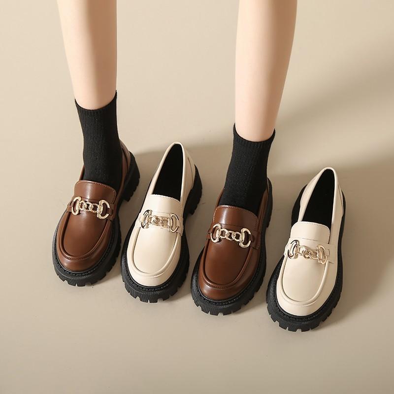 Wind small leather shoes women's early spring new jk thick-soled one-pedal thick-heeled single shoes