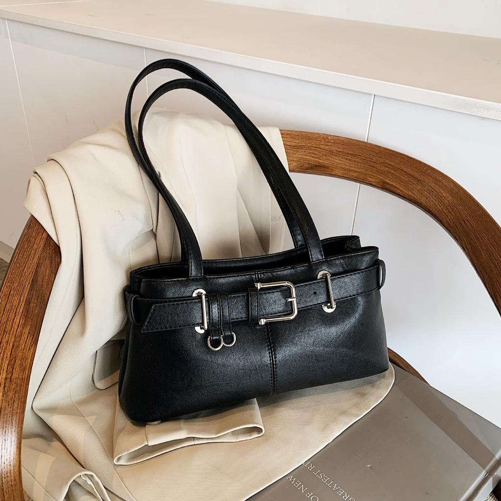 Vintage Textured Tote Bag Casual Versatile Belt Buckle Shoulder Bag Niche Design European and American Commuter Bag Cross-Border