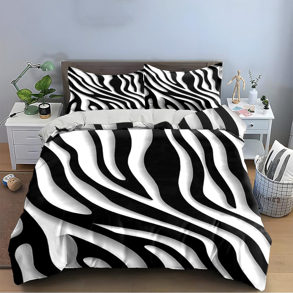 Zebra Stripe Black and White Bedding Set Bedding set (1 duvet cover, 2 pillowcases, duvet not included)