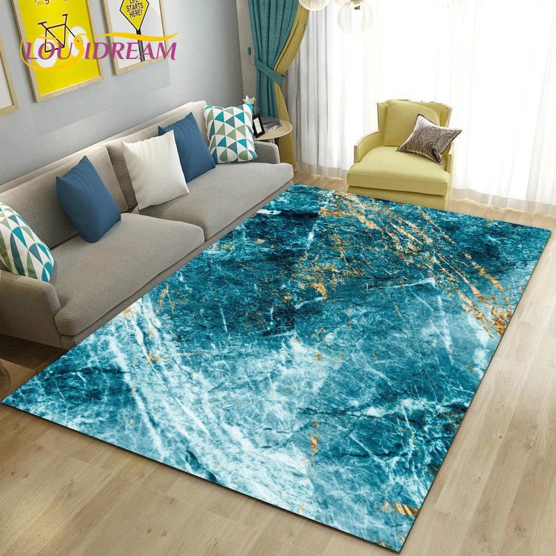 Nordic Green Gold Blue Marble Area Rug Large,Carpet Rug for Living Room Bedroom Sofa Doormat Decoration,kids Non-slip Floor Mat