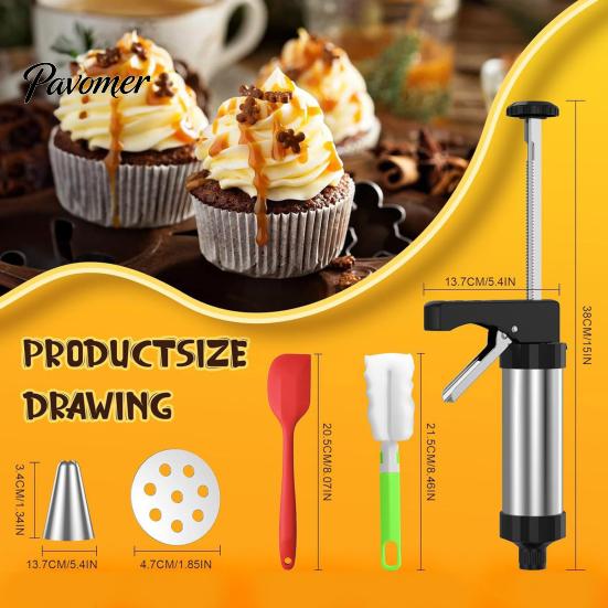Food-grade Cookie Press with Nozzles Stainless Steel Biscuit Maker Easy Squeeze Baking Tool for Cookies Dough Decorating Home Commercial Use