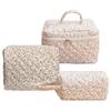 3Pcs Floral Makeup Bag Cotton Quilted Travel Makeup Pouch Large Cosmetic Bag with Zipper Toiletry Bag for Women