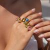 Elegant Colored Glass Open Ring for Women Stainless Steel Waterproof Non-Tarnish Jewelry for Prom Banquet Anniversary Gifts