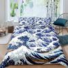 Japanese Wave Duvet Cover Set Sea Storm In Japan Traditional Drawing Foamy WavesBedding Set Full SizeEarth Yellow Dark Blue