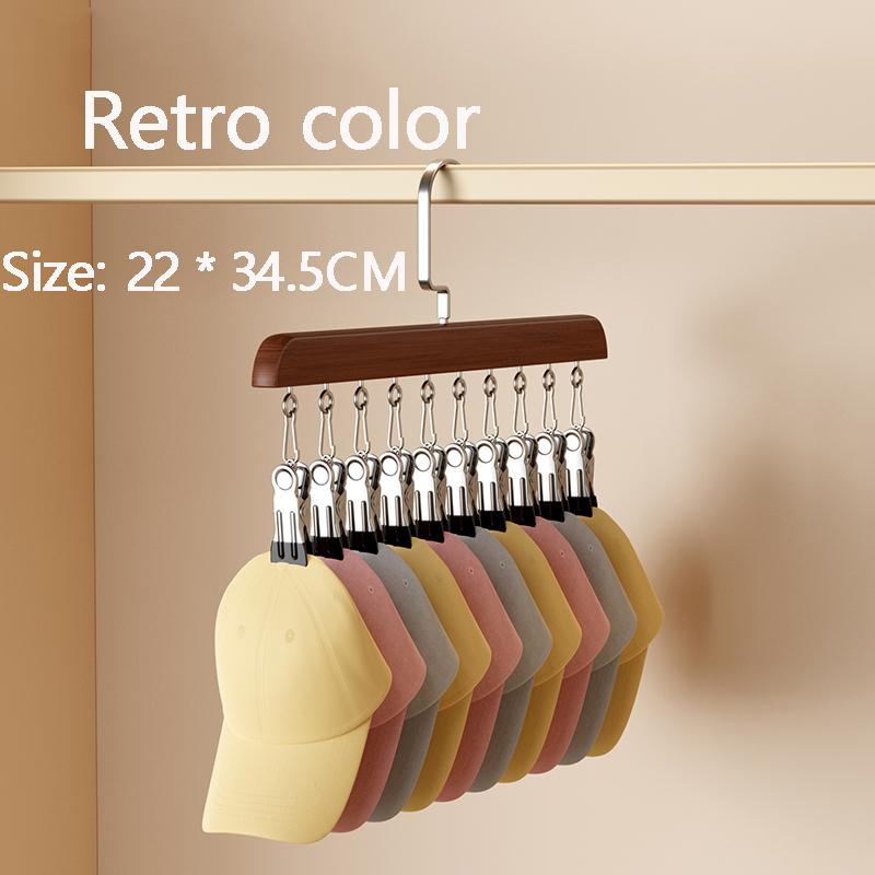 

I KNOW Vintage Color 10 Clips Wood Hanger Strong Wooden Storage Rack Multi-function Tie Socks Pants Hanging No Trace Drying Rack