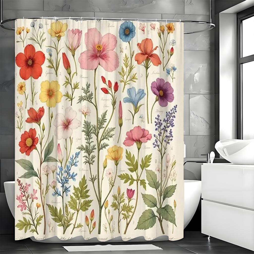 Bunter floraler Duschvorhang Einzigartiger rosa Boho-Blume-Blätter-Duschvorhang für Badezimmer Modernes Frühlingsblüten-Botanischer Showe