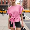 2026 European and American women's clothing women's summer new loose round neck lace-up bow sweater