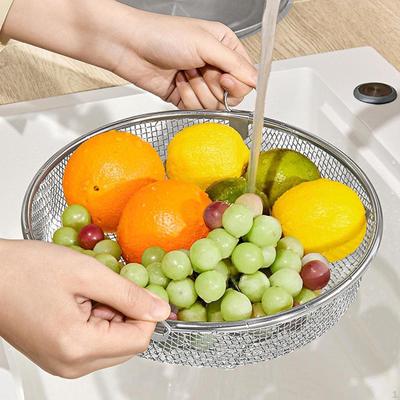 Fruit Vegetable Drain Basket Mesh Strainer Multifunction Kitchen Gadgets Easy To Clean Stainless