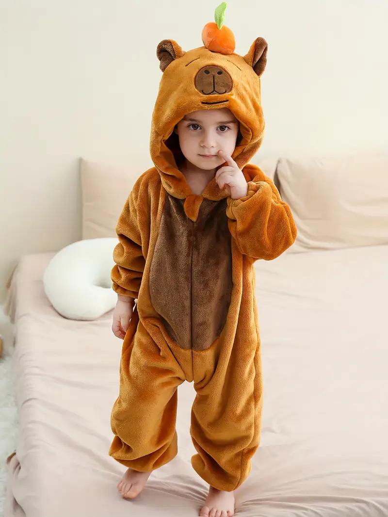 

Милый костюм для косплея на Хэллоуин, подарок на день рождения, унисекс кигуруми капибары для фотосессий, рождественский боди с капюшоном на молнии в тематике капибары 70(Suit height 55-66cm)