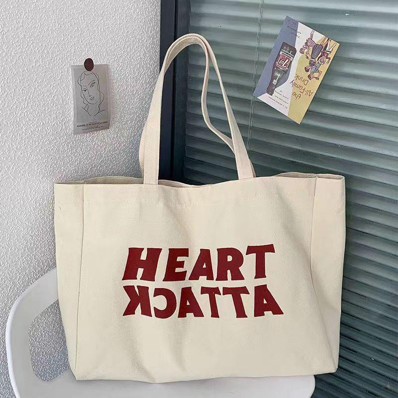 New Tote Bag for School Girls Versatile Ins Women's Shoulder Bag Casual Large Capacity Letter Canvas Bag