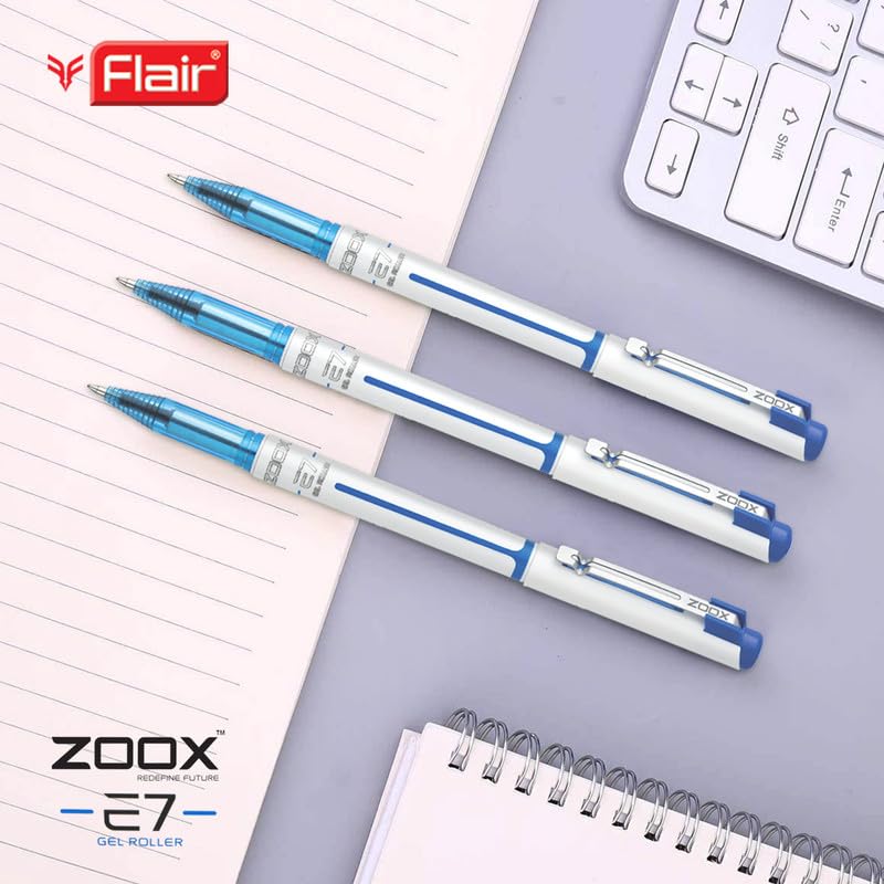 Flair Zoox E7 0.7mm Roller Gel Pen Blue Ink Pack Of 2 Smooth Writing Waterproof Smudge Free For School Office Use
