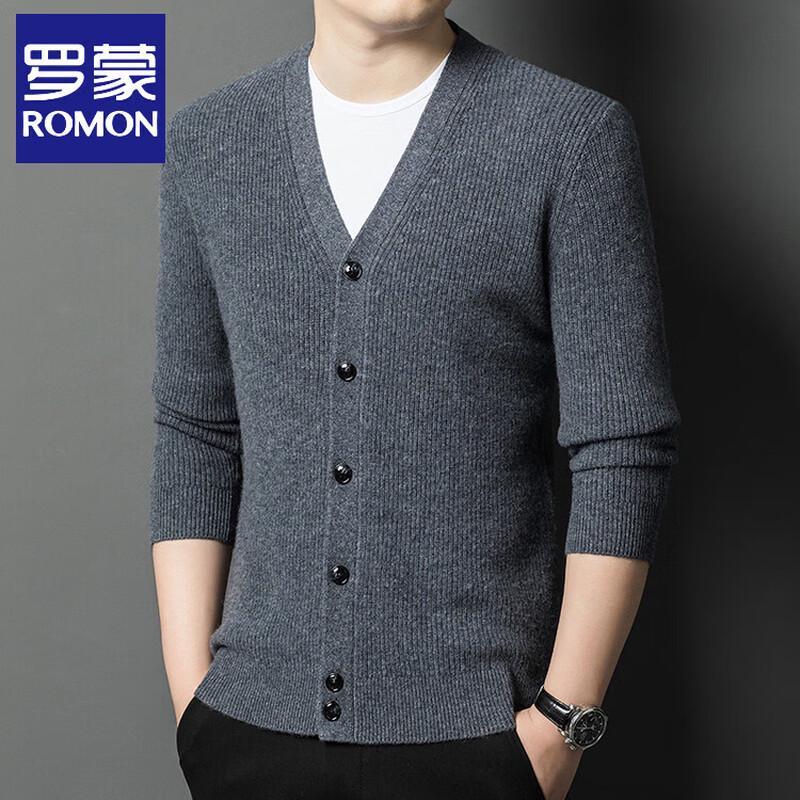 ROMON Men's 100% Wool V-Neck Cardigan Sweater