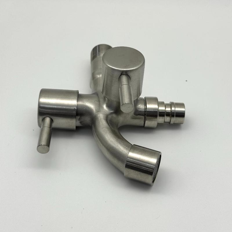 304 Stainless Steel Faucet One Into Two Out Multifunction Double-outlet Washing Machine Faucet Outdoor Garden Sink Pool Faucet