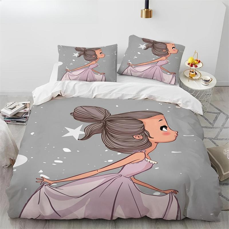 Cartoon Cute Ballet Girl Ballerina Comforter Bedding SetDuvet Cover Bed Set Quilt Cover PillowcaseQueen Size Bedding Set Kids