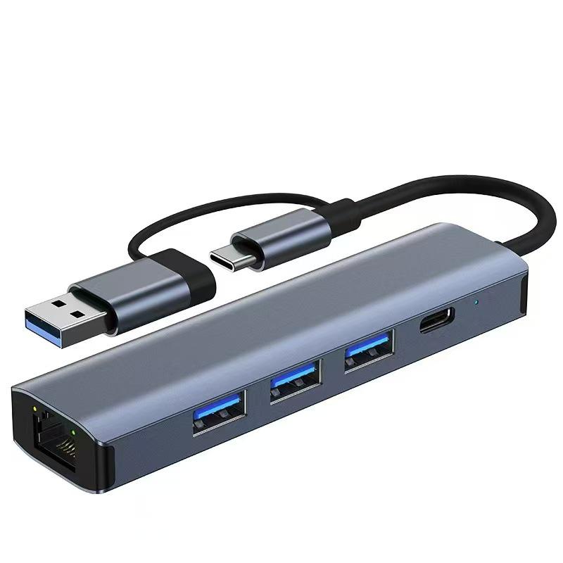 

5-in-2 USB-C Gigabit Ethernet Dock with Dual-Head Hub for Phones, Laptops & Tablets