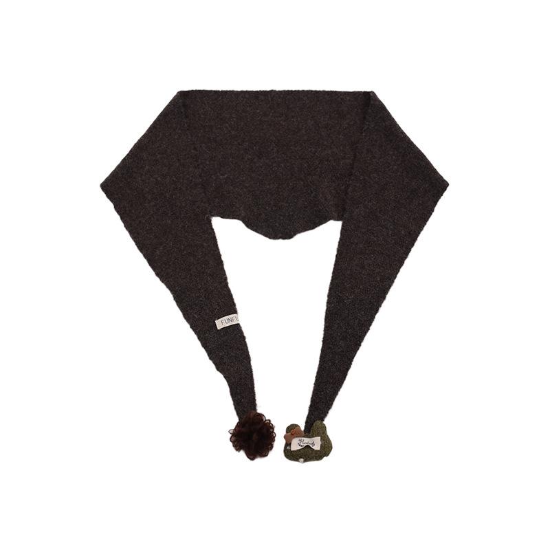 Atmosphere wool knitted cute doll triangle scarf shawl women's autumn and winter warm solid color scarf