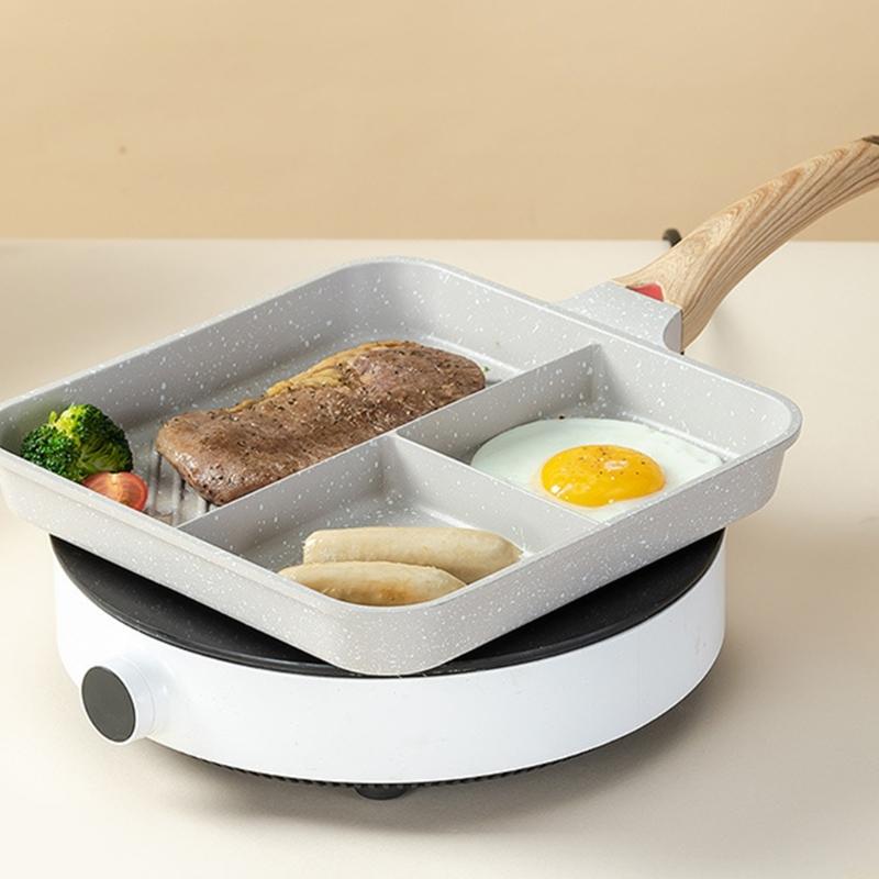 Cooker Divided-Grill Pan Non-Stick-Grill with Heat Resistant Handle 3 Section-Skillet Omelette Pan for Breakfast Pan