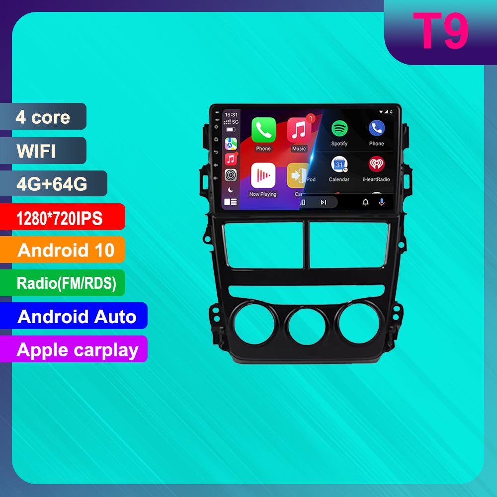 9-Inch Android GPS Navigation System with HD Reverse Camera & CarPlay for Toyota Yaris/Vios