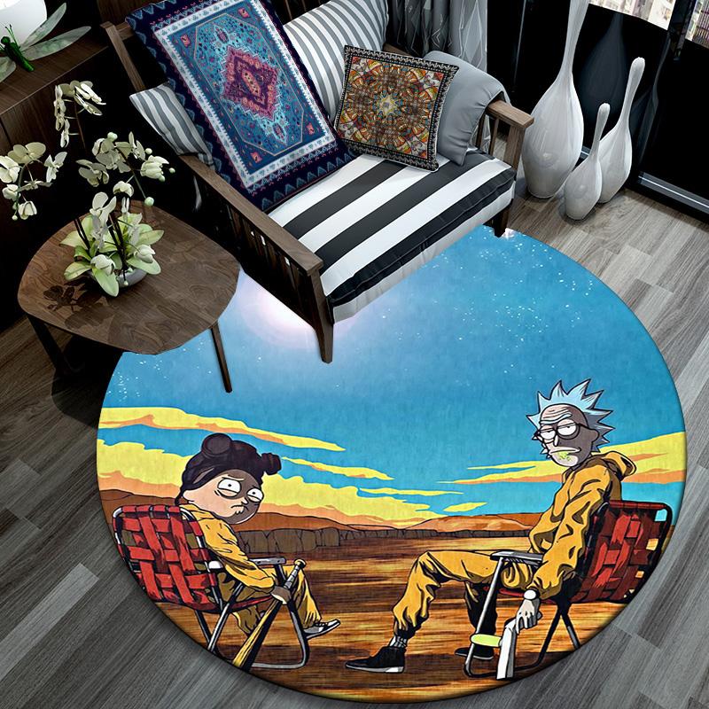 Rick and Morty2 Round Area Rug,Carpet Rug for Living Room Bedroom Sofa Playroom Decor,Non-slip Floor Mat