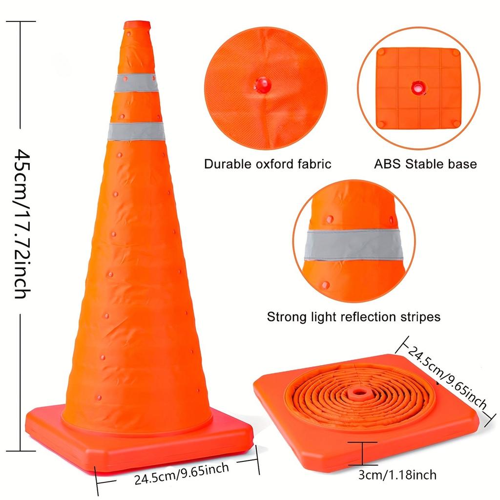 1pc Collapsible Traffic Safety Cones - Reflective Orange Parking Cones with Collar, for Parking Lot/Driveway/Driving Training