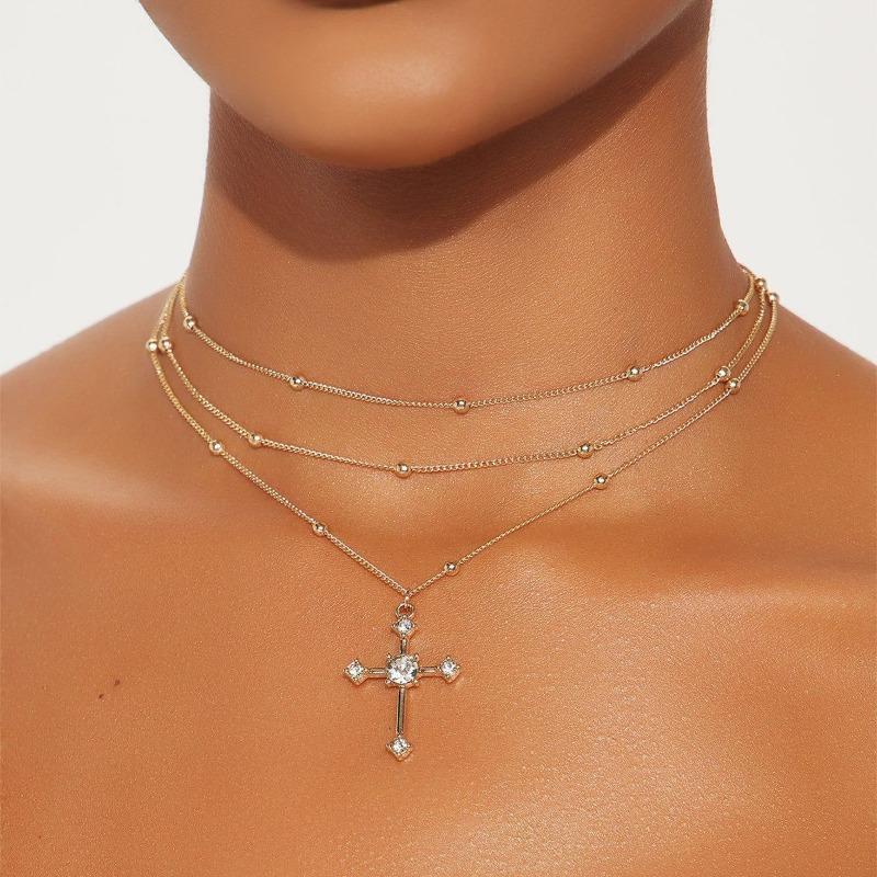 Diamond Cross Necklace Personalized Alloy Pendant Light Luxury Niche Versatile Jewelry Women's Necklace