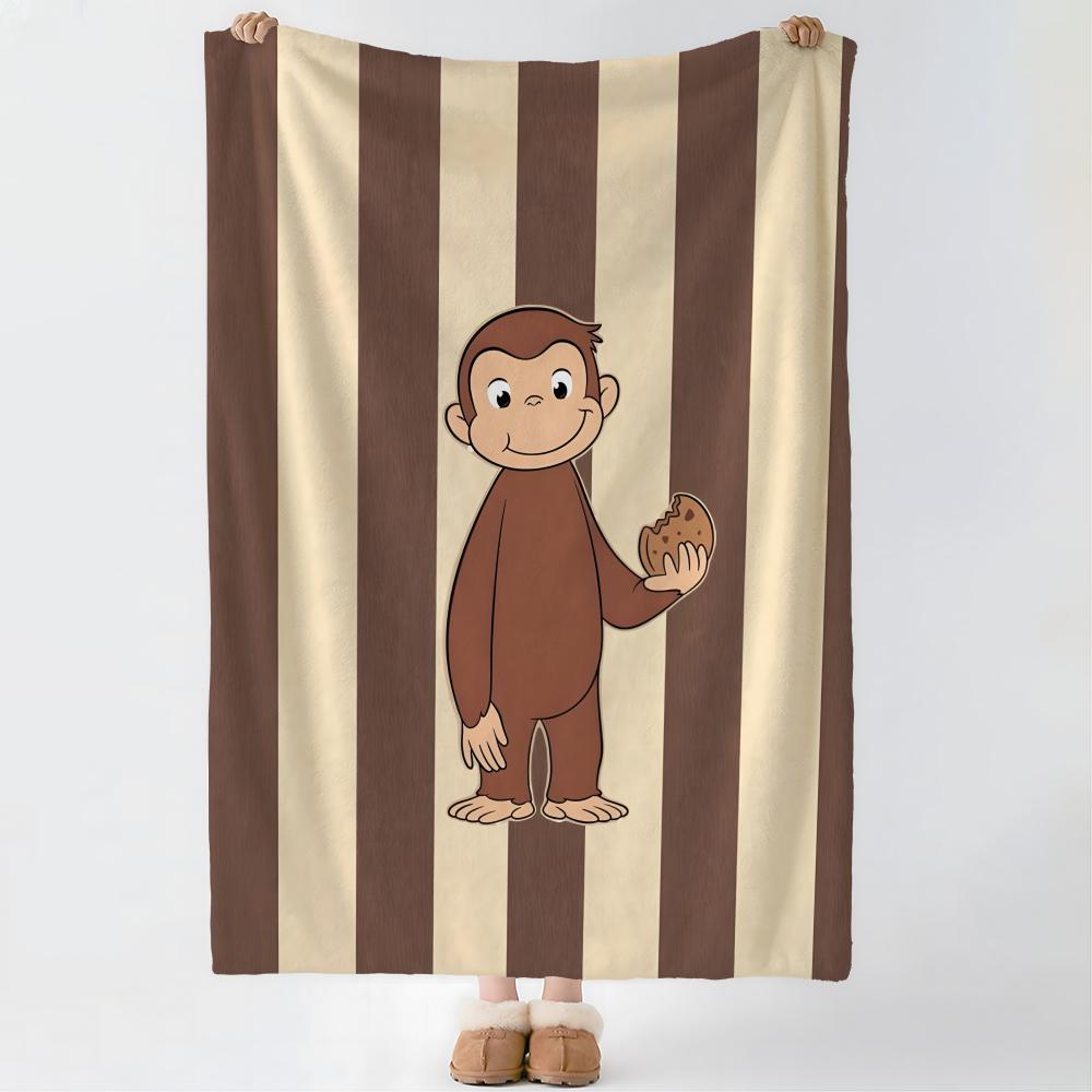 MONKEY CARTOON C-Curious GeorgeS Throw Soft Coral Fleece Blanket 310gsm Fluffy Warm Throw for Sofa Bed Couch Bedroom Decor