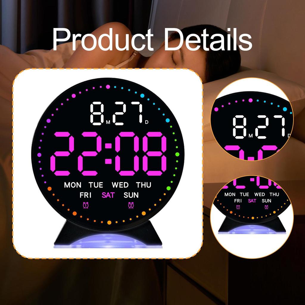 Alarm Clock Adjustable Brightness Multifunctional Modern Silent LED Bedside Clocks for Home