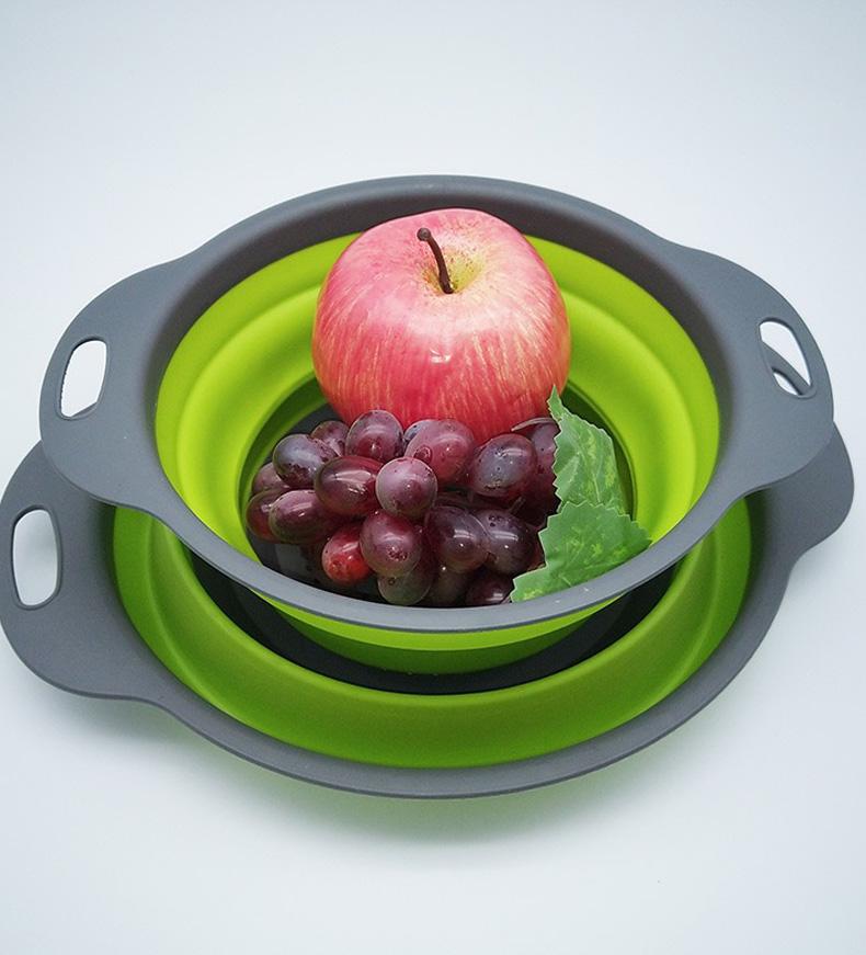 1/2pcs Silicone Round Folding Vegetable Fruits Washing Drain Basket Colander Strainer Collapsible Drainer Kitchen Tool