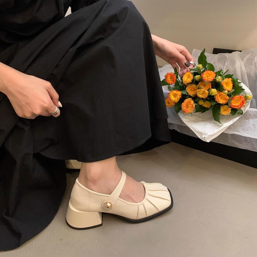 Fashion Elegant With Medium Heels Mary Jane Shoes for Women Square Toe Woman Pumps Quick Delivery Shoe Chic Point 39 2025 Trend Footwear