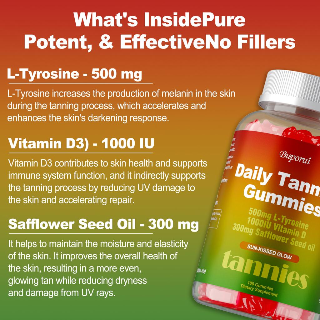 Blackening Gummies Contain a Blend of L-tyrosine and Vitamin D To Promote the Production of Natural Melanin.