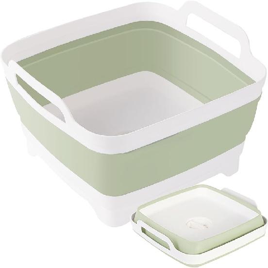 Collapsible Dish Basin & Sink Tub With Drain Plug – 2.4 Gal Baby Bottle Wash Basin, Bottle Washing Bin For RV, Camping, Kitchen | Collapsible Water