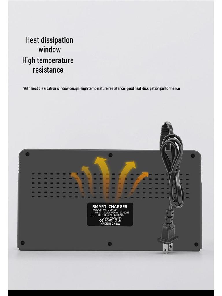 12-Slot Smart Charger for 18650, AA, AAA 3.7V Lithium Batteries with Universal Display