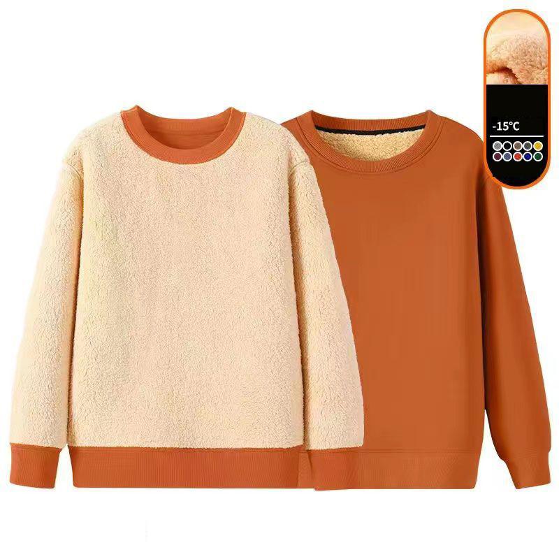 Autumn Winter Men's Lamb Velvet Sweatshirt Round Neck Thickened Pullovers Versatile Warm Base Shirt Casual Thermal Underwear Tops