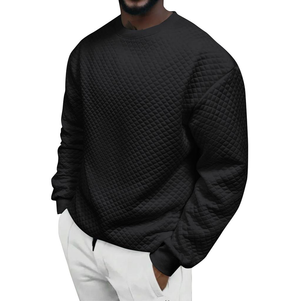 Men's Solid Color Small Square Round Neck Long Sleeve Top Men's Casual Fashion Top