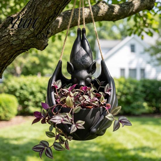 Unique Plant Vessel for Vines Hanging Bat Pot, Gothic Planter Flowers & Vines, Black Large Water Storage Flower Pot Decor, Garden Balcony Patio Window