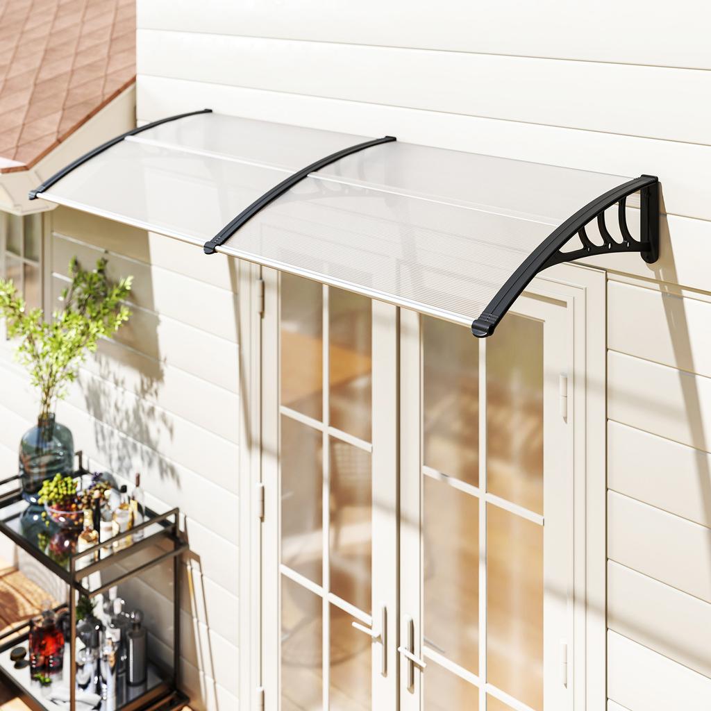 Front Door Canopy Outdoor Awning Aluminium Rigid Plastic Polycarbonate Rain Shelter UV Water Rain Resistant 75 X 195 Cm White