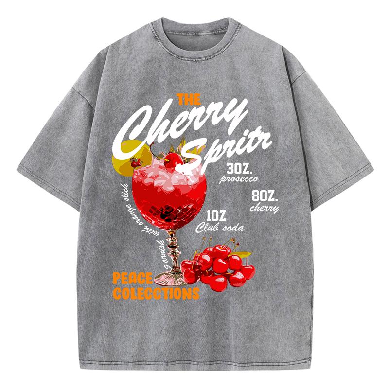 Vintage Womans Acid Wash T-Shirts The Cherry Sprits Printed Tops Oversize Comfortable Cotton Tee Shirts Female Clothes