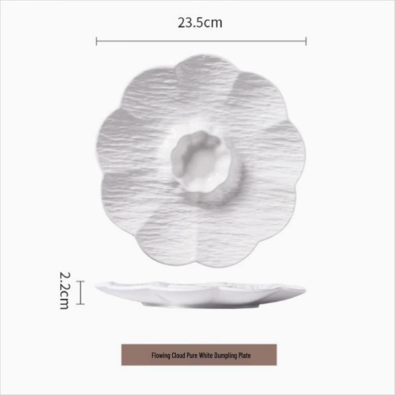 9.5-inch Japanese Ceramic Dumpling Plate with Sauce Dish