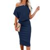 Women’s Off Shoulder Ribbed Knit Midi Dress Casual Loose Fit Short Sleeve Elegant Solid Pattern
