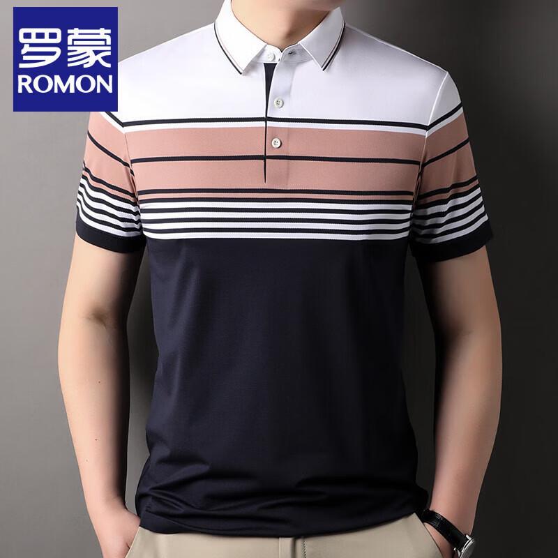 

Romone Men s Striped Ice Silk Polo Shirt 54