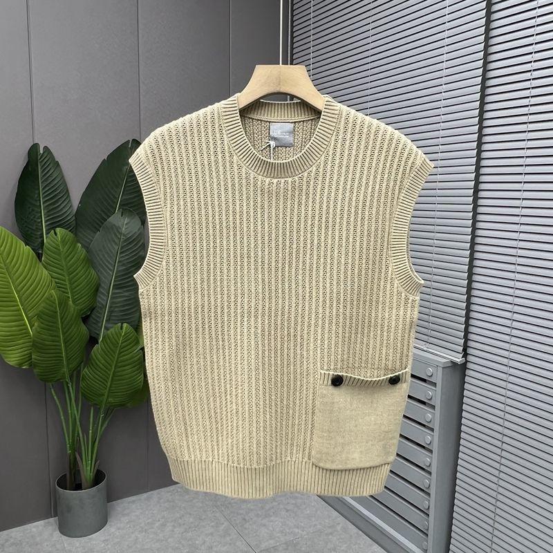 

Мужской вязаный жилет с круглым вырезом Весна Осень Новое поступление Повседневная одежда Свободный пуловер без рукавов Свитер Тренд M абрикосовый