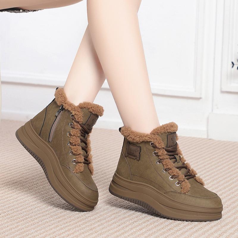 Versatile muffin platform short boots casual cotton shoes women's winter high-top women's shoes velvet warm snow boots